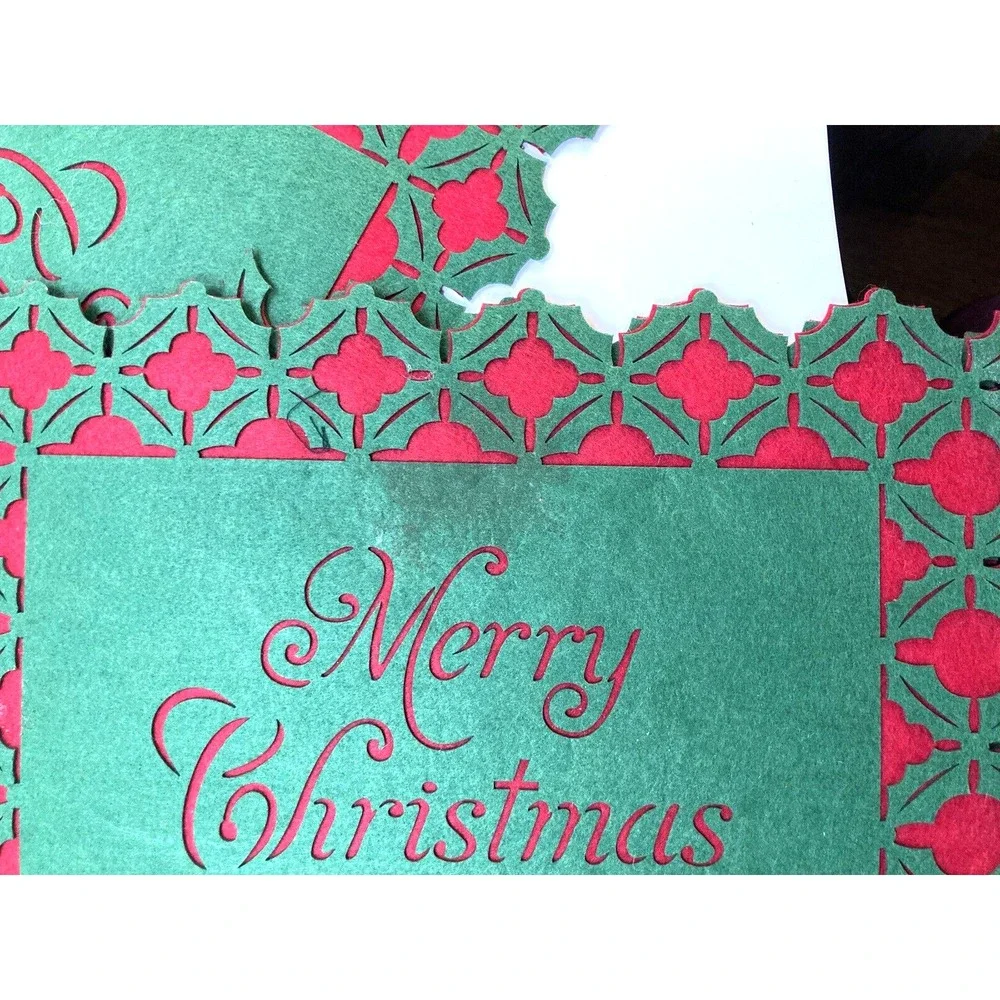 Six Vtg Laser Cut Pier One Felt Placemats‎ Red & White 13 X 18 